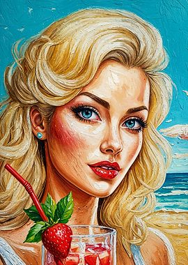 Blond Woman with Cocktail painting