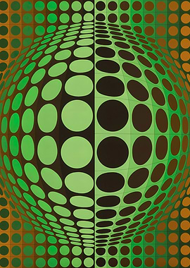Victor Vasarely Green and Brown Op Art
