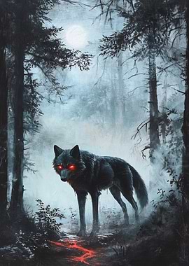 Black Wolf in Forest