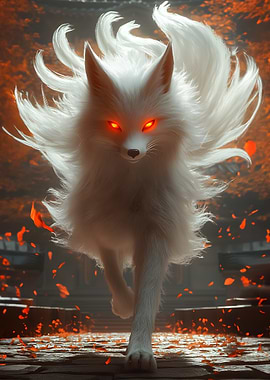 White Fox with Fiery Eyes