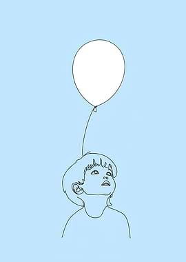 Child with Balloon Minimalist Line Art