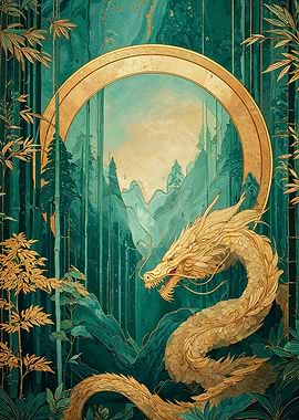 Golden Dragon in Bamboo Forest