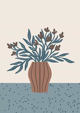 Brown Flowers in a Vase – Minimalist Floral Still Life