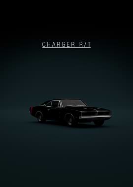 Charger RT 1969 - Black Front - Green Bkg