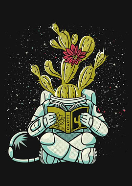 Cactus Astronaut Reading, Space Astronaut Reading Book