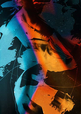 Abstract Mixed Media Art with Blue and Orange