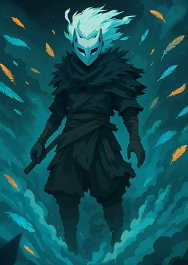 Masked Figure in Blue Mist