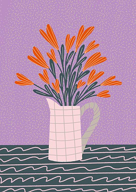 Abstract Orange Flowers in a Pitcher