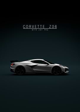 Corvette C8 Z06 Z07 2023 - White - Green Bkg