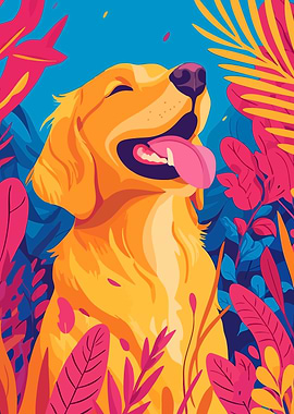 Golden Retriever in Nature Bloom Minimlist Art