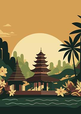 Japanese Pagoda Landscape