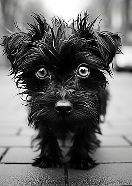 Wet Black Dog Portrait
