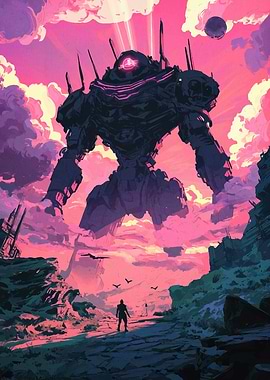 Giant Robot in Post-Apocalyptic Landscape