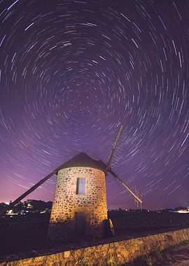 Windmill Under Star Trails