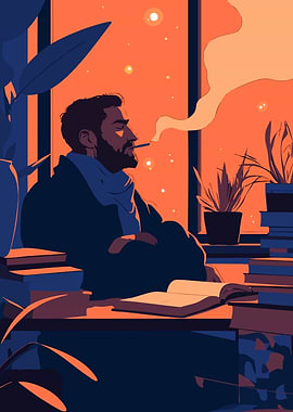 Winter Writer Thinking Minimalist Art Illustration
