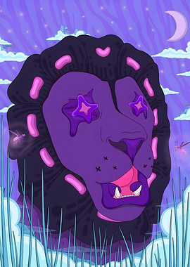 Purple Lion with Stars
