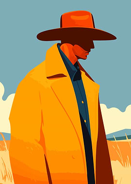 Autumn Cowboy Boho Minimalist Art Illustration