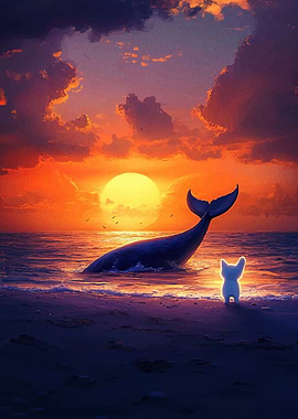 Whale Sunset with Dog