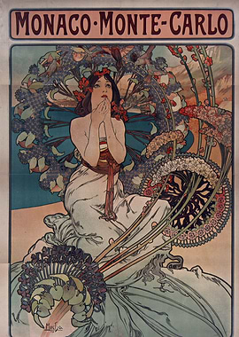 Monaco Monte Carlo Art Nouveau Poster