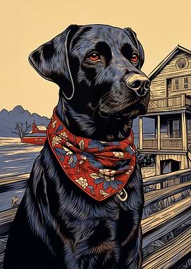Black Labrador with Bandana