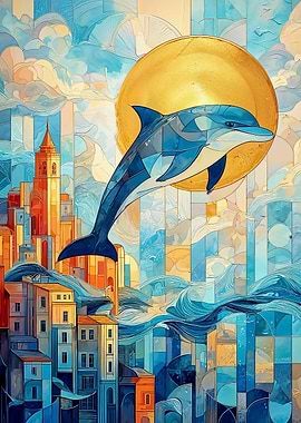 Dolphin Leaping Over City