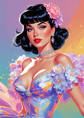 Glamorous Brunette Pin-Up in Floral Dress