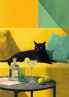 Black Cat on Yellow Couch