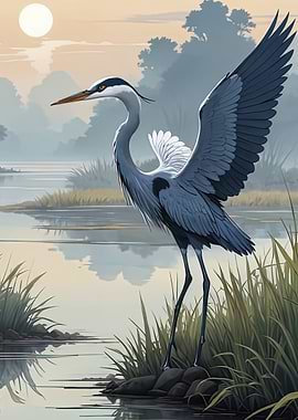Great Blue Heron in Fog