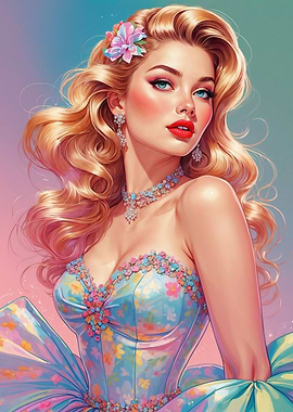 Blond Pin-Up in Floral Dress