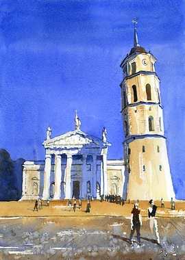 Watercolor Cathedral Villnius Lithuania