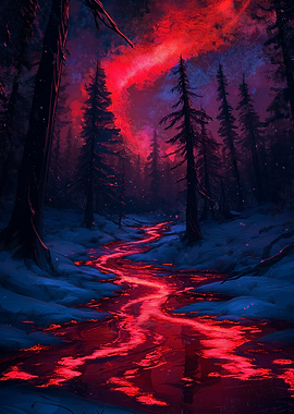 Red River in a Snowy Forest