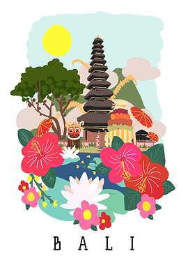Bali Temple Illustration
