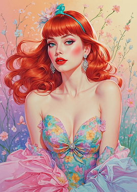 Redhead Pin-Up Floral Beauty Portrait
