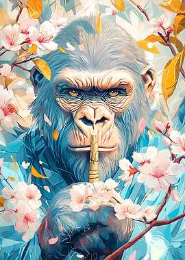 Gorilla with Cherry Blossoms Animal