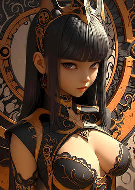 Anime Girl in Gold and Black Gaming