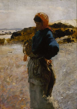 Woman in Red Headscarf by the Sea