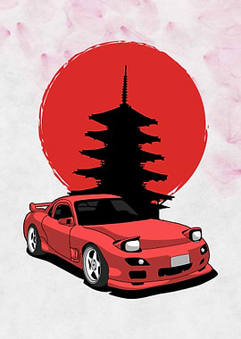 Red Sports Car with Pagoda mazda