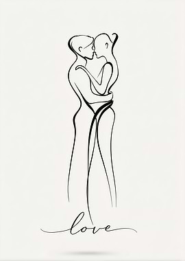 Line Art Couple Embrace