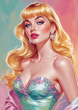 Blonde Pin-Up in Floral Dress