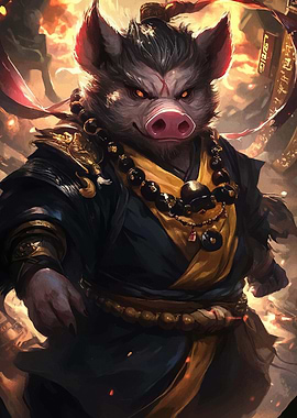 Pig Warrior with Golden Beads