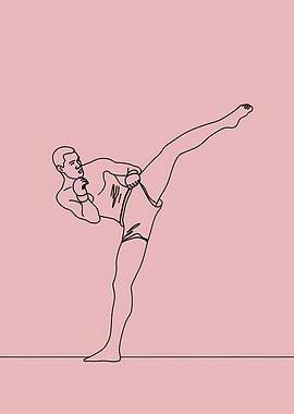 Kickboxer Minimalist Line Art