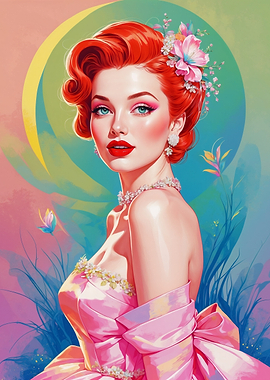 Redhead Pin-Up in Pink Dress