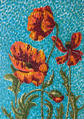 Poppy Flowers minimalist pointillism style