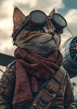 Cat Pilot with Goggles - Aviator Feline Ready for Flight - Stylish Cat Portrait