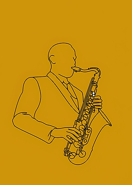 Saxophone Player Minimalist Line Art