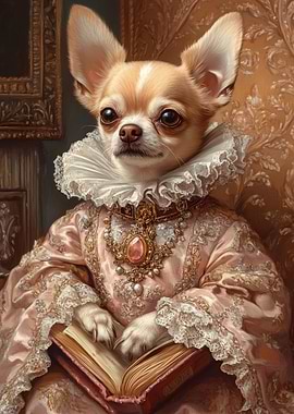 Pink Elegance Chihuahua | Royal Dog Wall Art| Chihuahua in Royal Attire