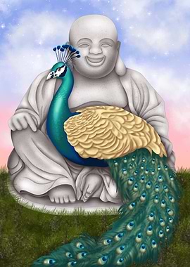 Laughing Buddha and Peacock