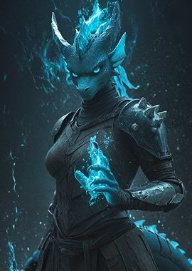 Dragonborn Warrioress with Blue Flames