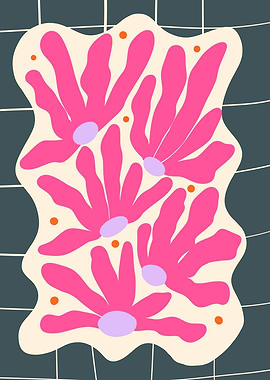 Pink Floral on a green grid