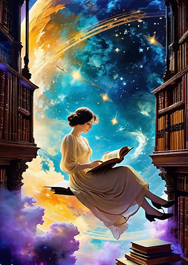 Woman Reading in Starry Sky